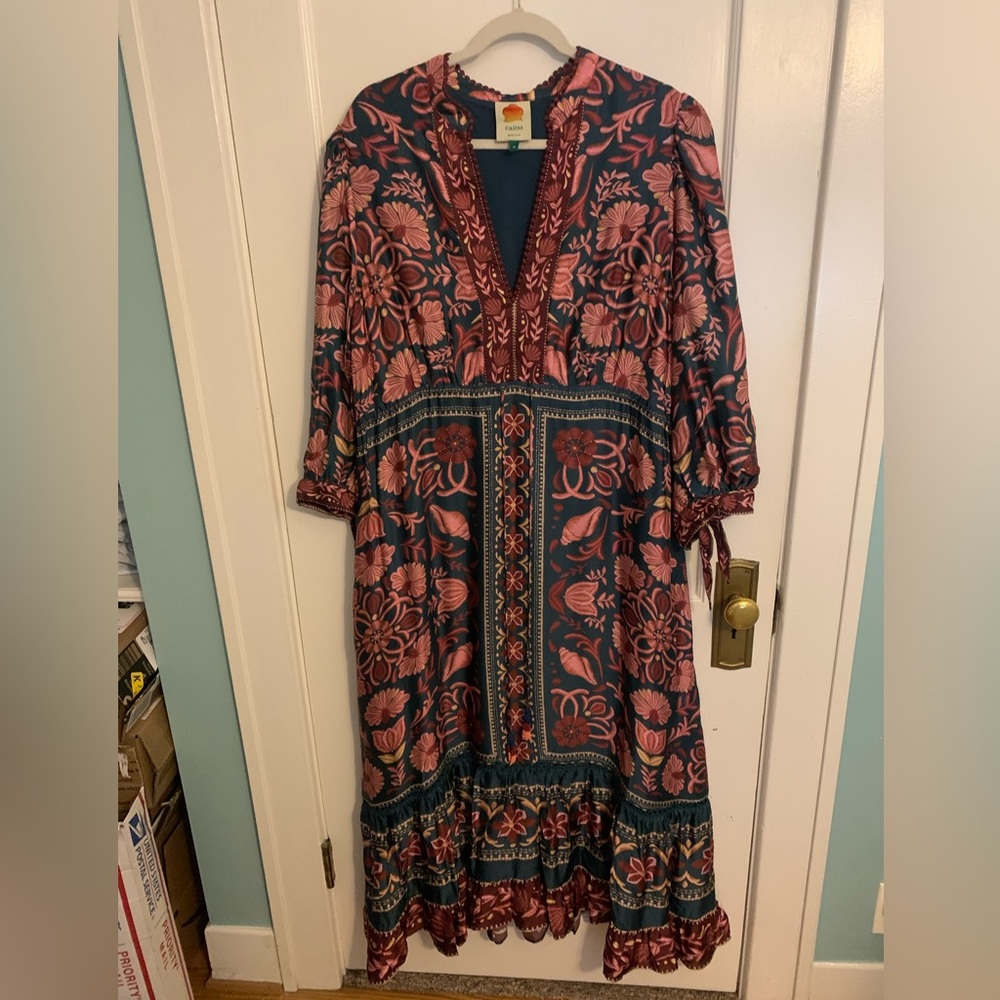 FARM Rio SeaSheel Tapestry Teal Maxi Dress, Women’s Size XL - Picture 4 of 13